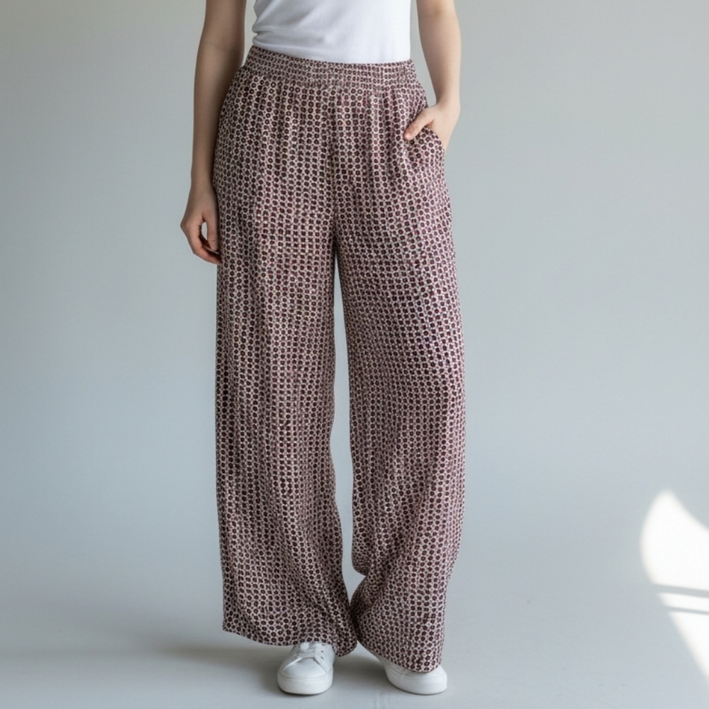 Evereve Drew Printed Smocked Waist Wide Leg Pants